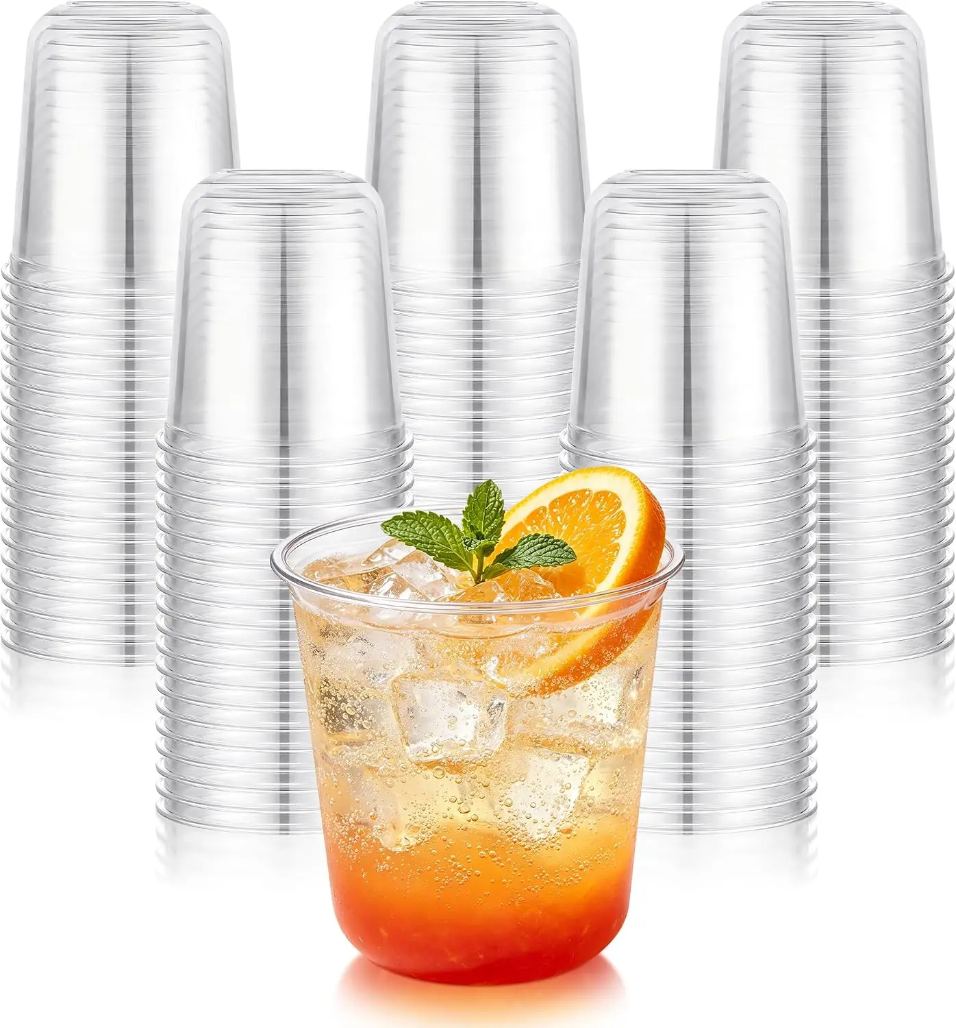 KesaPlan 150 Pcs 12oz Plastic Clear Cups, Disposable Wine Cocktail Glasses Round Bottom, Crystal Clear PET Cup, Stemless Party Bar Cold Drink for Iced Coffee Meeting Wedding Gathering Birthday Supply