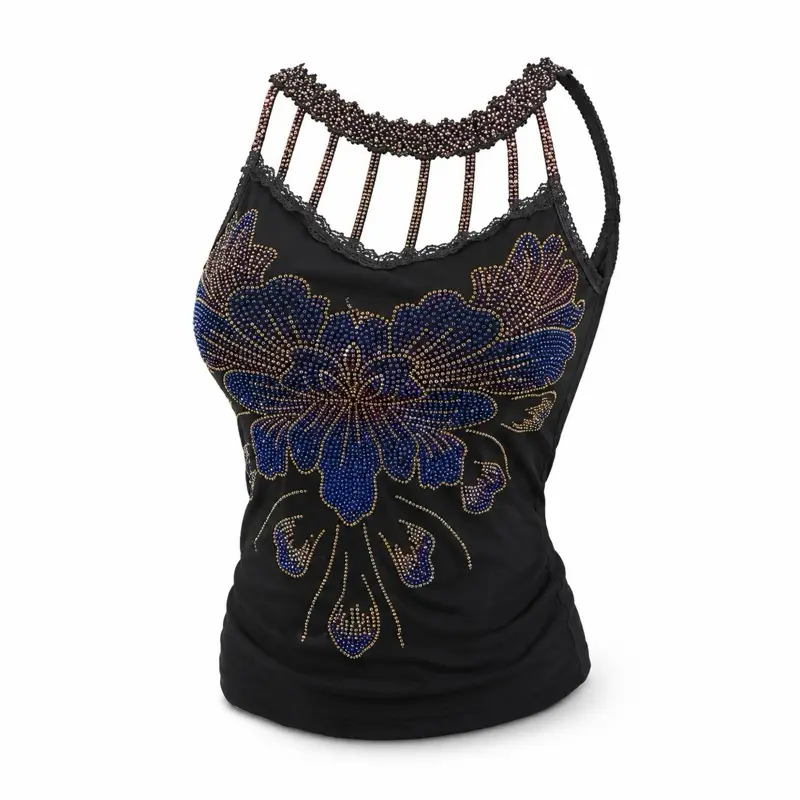 Women's Stylish Feminine Diamond-Accent Blouse - Women's Top for Daily Wear, Tops, Lady, Diamond-Shaped Embellishments, Elegant, All Seasons, Casual