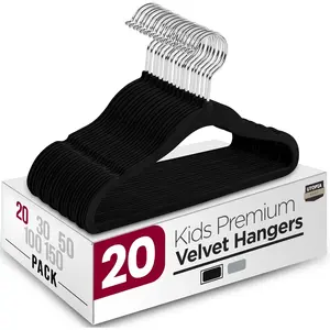 Kids Hangers Velvet (20 Pack) - 11 Inch Durable Baby Hangers for Closet - Perfect for Toddler & Non Slip for Everyday Use (Black)