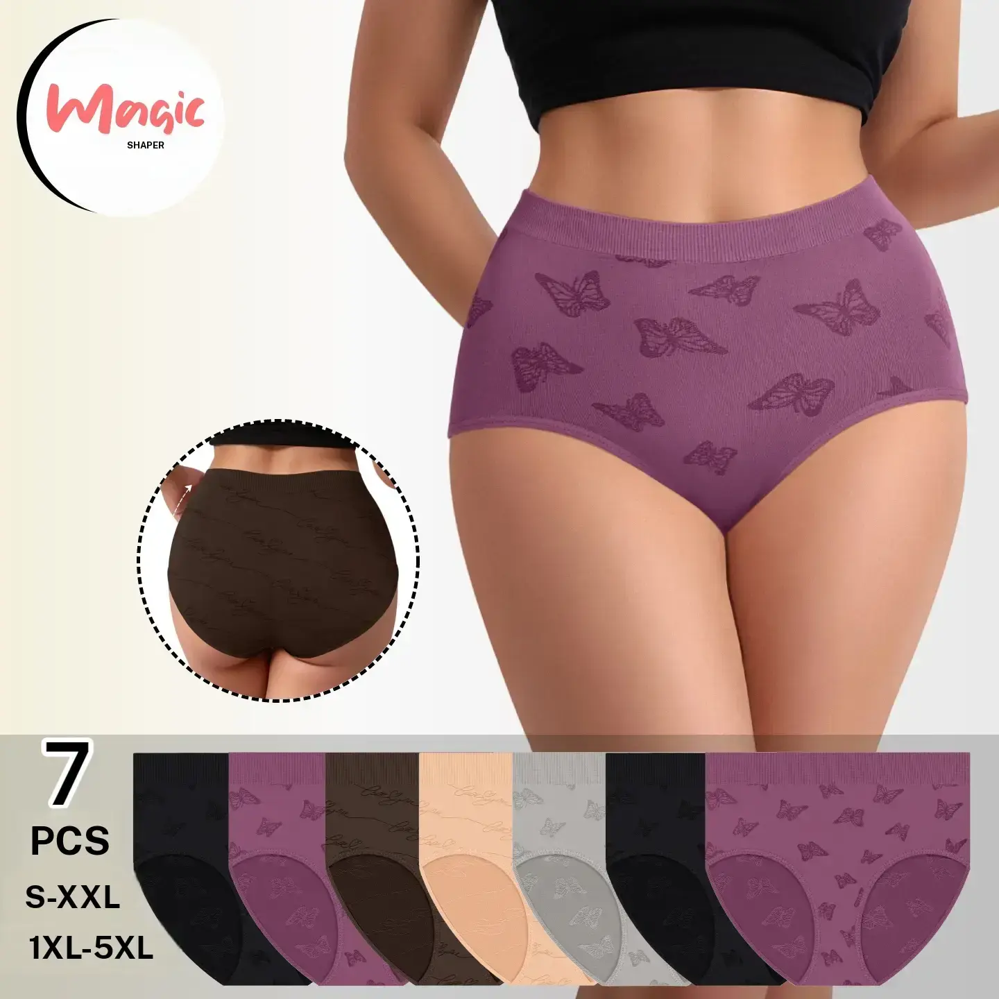 Women's 7-Pack Mixcolor Seamless Low-Rise Panty - Soft Minimalist Knicker, Printed with Butterfly & "LOVE YOU" Designs, Breathable Stretch-Fit Women's Clothes, Everyday Underwear (S-5XL) with Seamless Design,summerwins