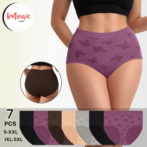 Women's Seamless Low-Rise Briefs 7-Pack - Mixcolor Butterfly & Love Printed Panty, Soft Stretch, Breathable Smooth Minimalist Knickers, Machine Washable, All-Year Wear