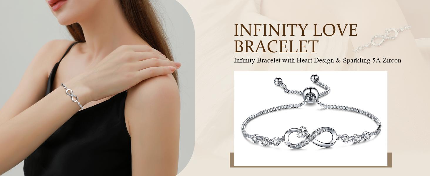 Infinity Love Heart Women's Bracelet - Adjustable Bracelet, The Best Gift for Mom, Mother's Day, Valentine's Day, Birthday Gift, Suitable for Jewelry Gifts for Mom and Grandma