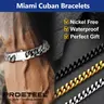 PROSTEEL Miami Cuban Chain Bracelets, 14K Gold Plated/Steel/Black With Upgrade Buckle Clasp Durable Golden Black Metal Filled Solid Stainless Steel Hand Chain Jewelry for Men Women with Gift Box