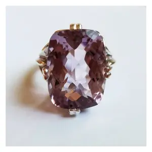 Sparkling Genuine Amethyst Cushion Cut Cocktail Ring 14 Carats