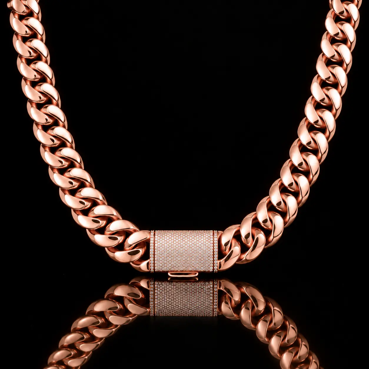 Rose Gold Cuban Chain Necklace with Textured Clasp for Men and Women men's jewelry