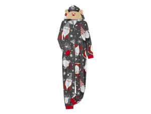 Adult Onesie Pajamas - Polyester Hooded Zippered Christmas Jumpsuit with Cartoon Reindeer & Snowflake Print, Comfortable Holiday Sleepwear for Men and Women (18+)