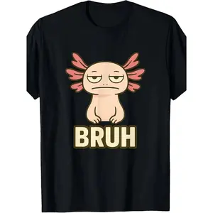 Axolotl "Bruh" Meme T-Shirt - Funny Amphibian Graphic Tee with Sassy Axolotl Face, Retro Casual Shirt for Men &, Comfortable Unisex Top for Meme Lovers, Year-Round Wear