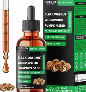 15in1 Black Walnut Liquid Drops with Wormwood, Pumpkin Seed, Oregano, Garlic, Soursop, Berberine, Shilajit,Ceylon Cinnamon, Turmeric & More - 30 Days Supply - 1FL Oz