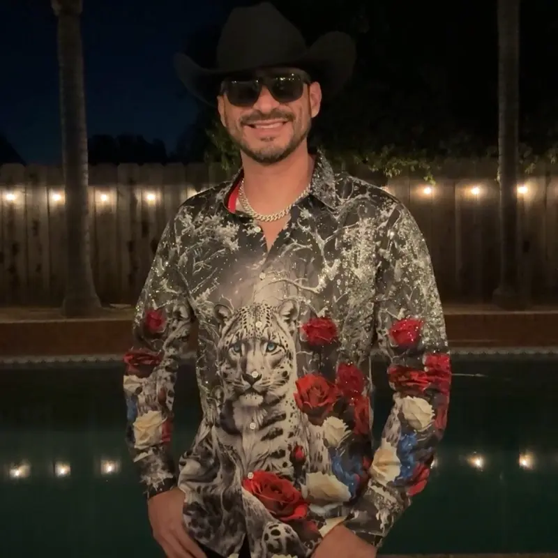 Leopardo Blanco Rhinestone Long Sleeve Shirt (Slimfit)