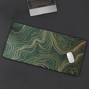 Green Gold Topographic Desk Pad, Elegant Mouse Pad Design, Non-Slip Rubber Gaming Mat for Home Office & Gaming With Artistic Map Lines