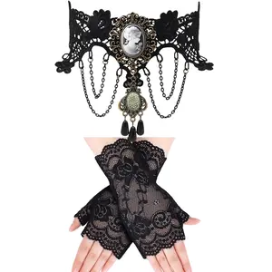 Costume Black Lace Choker and Gloves Goth Victorian for Women Accessories Vampire
