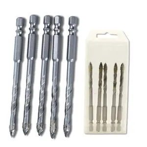 Professional-Grade 5-Pack 6mm Titanium-Coated Carbide Drill Bit Set – Four-Flute Sawtooth Eccentric Design for Multi-Material Drilling in Tile, Concrete, Glass, Wood, and More – Heavy-Duty Bulk Contractor & DIY Kit