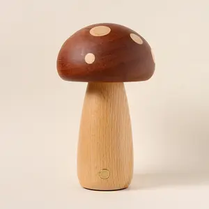 Whimsical Solid Wood Mushroom Lamp | Cozy Cottagecore Night Light for Bedroom & Nursery | Aesthetic Ambient Room Decor Handcrafted Wooden Mushroom Desk Lamp | Magical Warm LED Night Light | Cute Aesthetic Gift for Book Lovers & Kids