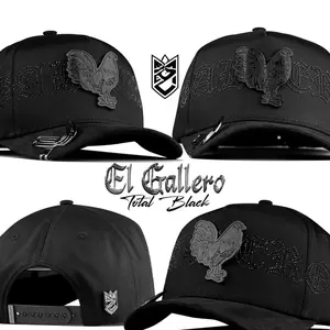 El Gallero Total Black Gorra El Ga - Premium Rooster Embroidery Snapback Hat for Men Women