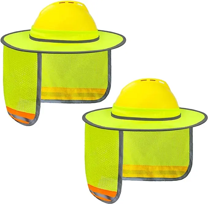 Evridwear Full Brim Hard Hat Sun Shade with Reflective Stripe - High Visibility Neck Protection, no caps, plug-in design Mesh Fabric Work Safety