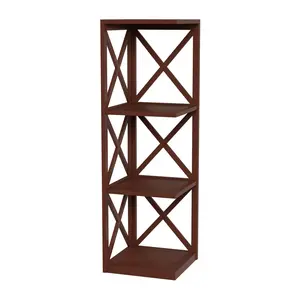Lavish Home 4-Shelf Corner Bookcase Open Criss-Cross Style