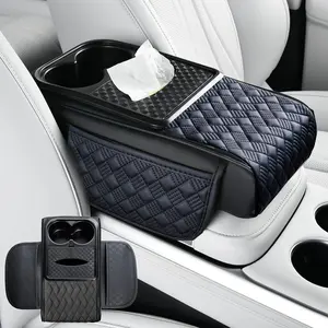 [Summer Vibes] 5 in 1 Multifunctional Armrest Box Mat with Cup Holder & Tissue Box, 14.5*6*3 inch Heightening Central Elbow Mat,Diamond Car Console Organizer Universal for Nissan/Honda/Civic/CRV/Hrv/Kia/Sorento/Toyota/Corolla/4Runner/Camry/Tacoma