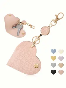 Adorable Heart-Shaped Retractable Keychain, Heart Keyring, Featuring a PU Leather Lanyard and Metal Alloy Clip, Ideal for Car, Motorcycle, and Mobile Phone Keys, Durable and Long-Lasting, A Perfect Accessory for Mother's Day Gifting