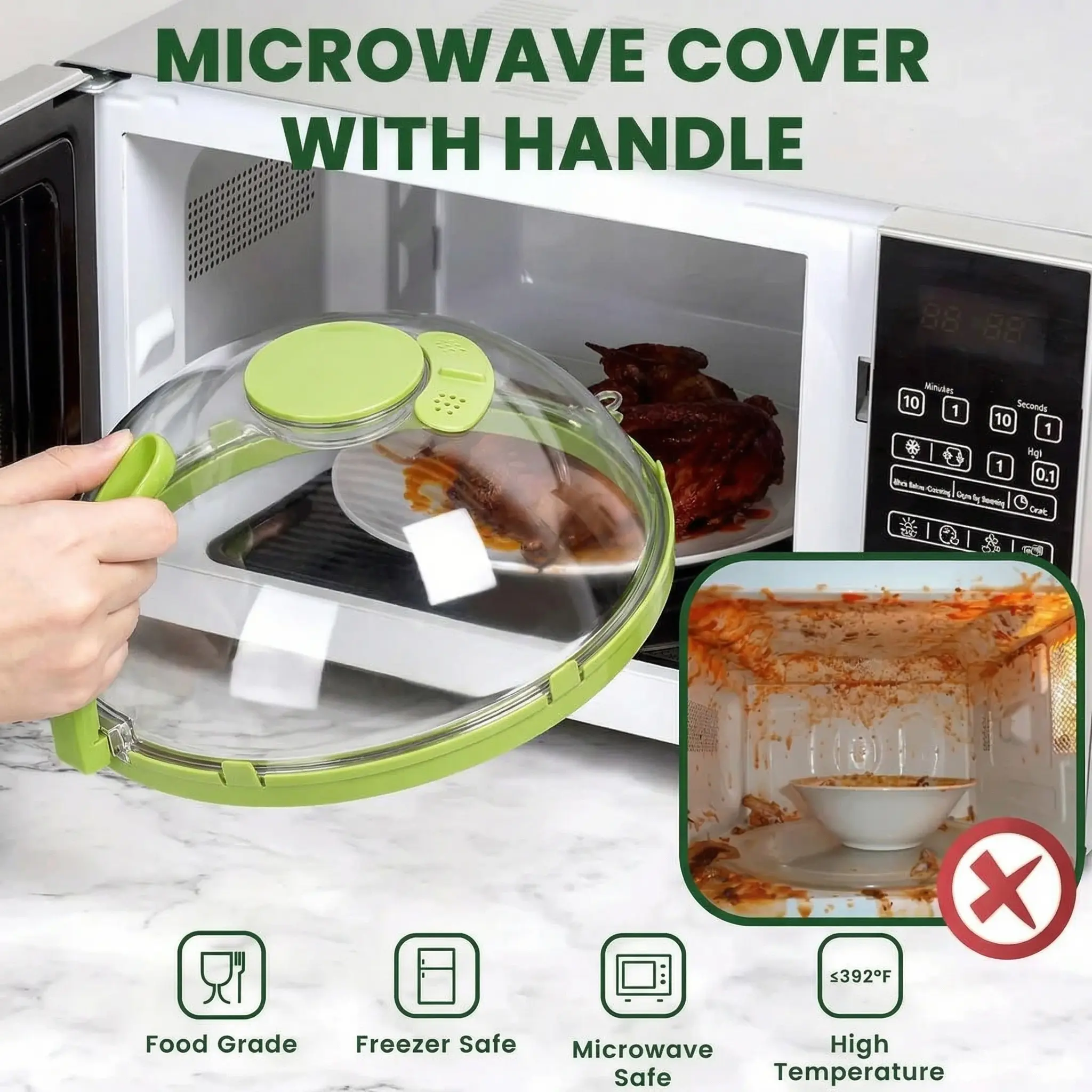 UFORU 10 Inch Clear Microwave Splatter Cover with Built-in Water Steamer Kitchenware UFORU 10 Inch Clear Microwave Splatter Cover with Built-in Water Steamer Kitchenware