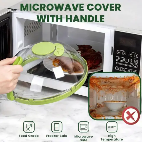 UFORU 10-Inch Transparent Round Microwave Splatter Cover - Sturdy, Durable, with Built-in Water Steamer, Microwave-Resistant Kitchenware Accessory for Christmas Meals & Home Kitchen Supplies
