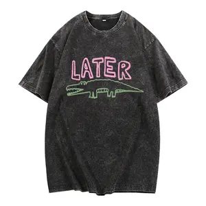 The satirical "Crocodile Later" patterned T-shirt is fun, unisex, loose-fitting, with a crocodile design, breathable, washable, round-necked, short-sleeved, and suitable for casual wear and holiday parties