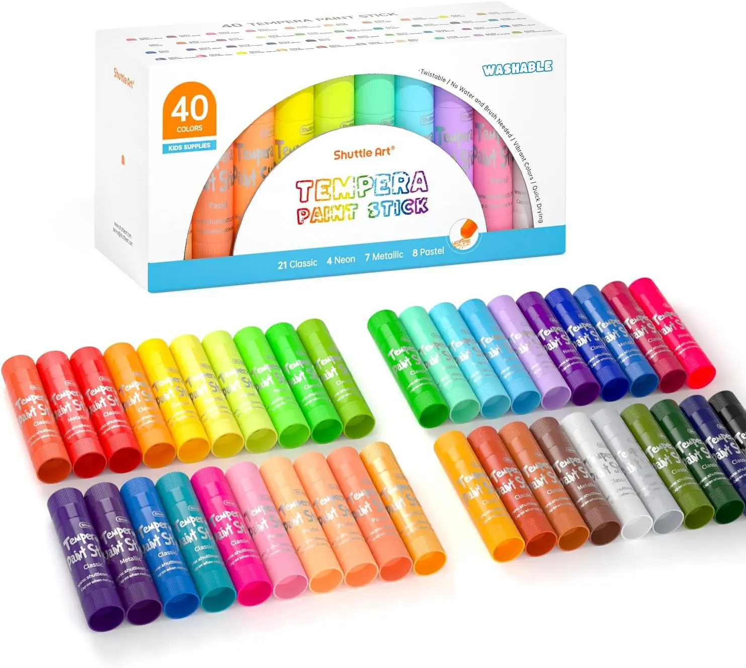 Shuttle Art Tempera Paint Sticks, 15/40 Colors Solid Tempera Paint for Beginners, Super Quick Drying, Works Great on Paper Wood Glass Ceramic Canvas