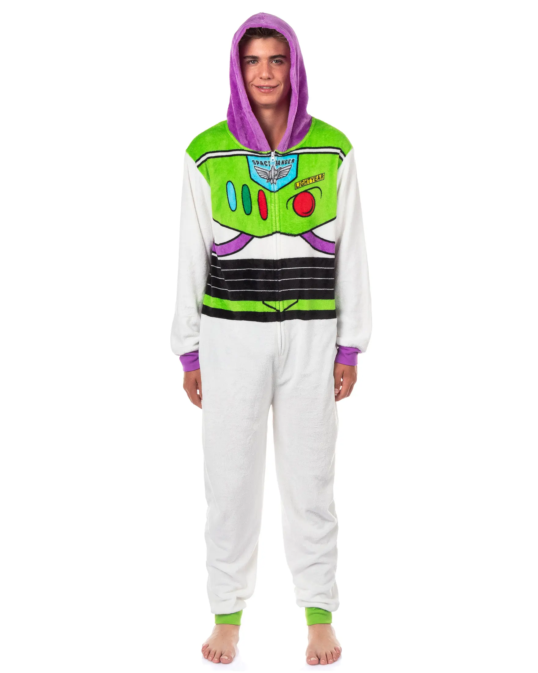Disney Toy Story Adult Buzz Lightyear Hooded One Piece Costume Fleece Pajama Union Suit For Men and Women