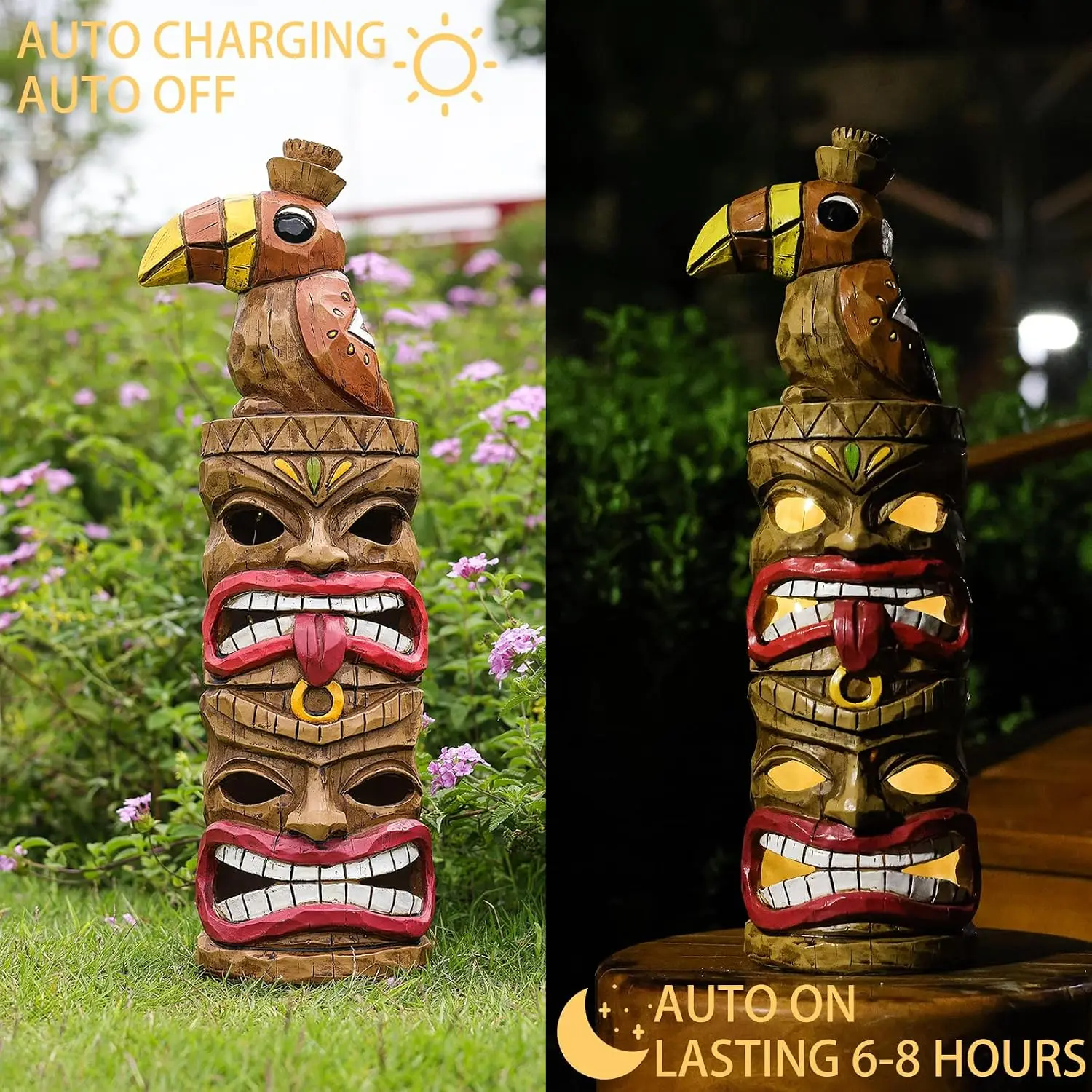 Tiki Totem Statue - Handcrafted Wooden Sculpture with Vibrant Colors and Intricate Details for Home Decor
