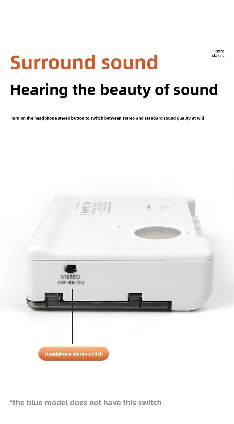 2026 New Model Heavy Bass Effect Cassette Player Nostalgic Dual Headphone Output English Listening Player