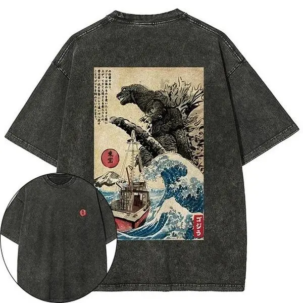 valentine shirts  Godzilla Japanese Anime Men's and Women's T-shirts Pure Cotton Washed Old Retro Y2k Harajuku Oversize Casual Short Sleeves,fathersdaygift