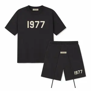 Fear of God Essentials Style 1977 T-Shirt & Shorts Set Oversized Fit Streetwear Casual Matching Two-Piece Set Stretch Jet Black Summer Outfit Men’s Crewneck Short Sleeve Lounge Set