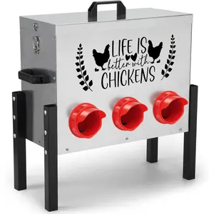 Chicken Feeder Box 30 lbs Galvanized Metal, 6 Feeding Ports, Comes with Metal Feeder Box Stands for Chickens, Ducks, Geese port poultry feeder