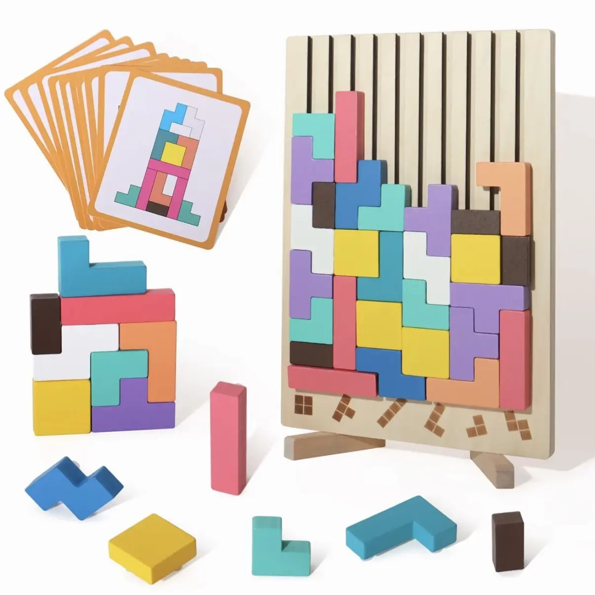 Wooden Colored 3D Russian Block Puzzle Jigsaw Puzzle Toy Montessori Educational Gift for Boys and Girls Board Game Educational Toys for Toddlers Brain Teasers for Toddlers 3-6 Years
