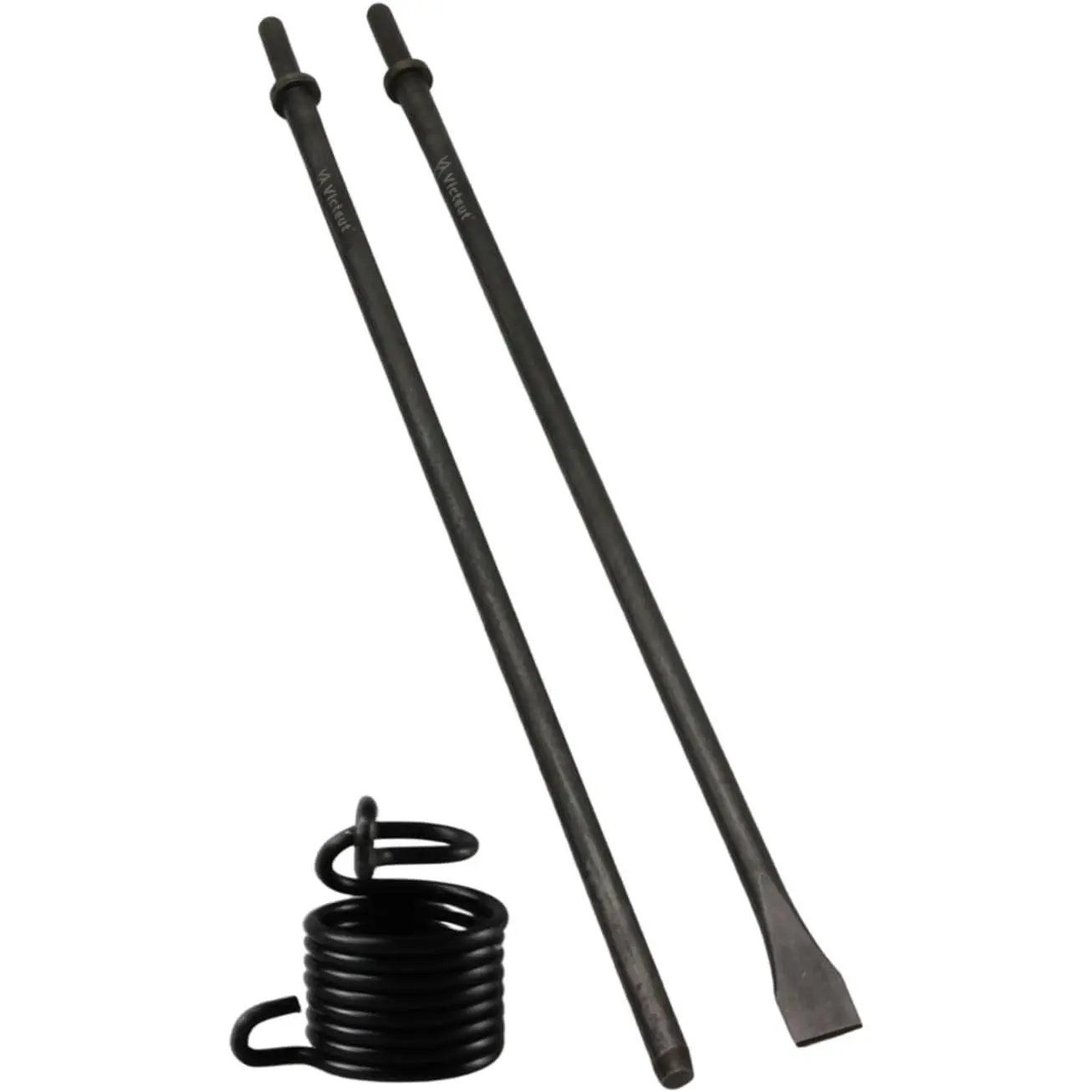 2-Piece Cold Chisel & Hammer Drill Bit Set for Chiseling, 18inch (450mm) Length, 3/4inch Flat Chisel, 3/8inch Pointed Tip, 0.401inch Shank, 42Cr-Mo Steel, HRC60 Hardness, Rolled Rust-Proof Oil Treatment, Pneumatic Hammer Accessories