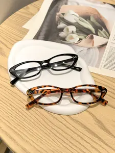 2 Pcs Oval Cat Eye Fashion Eyeglass Frames, Transparent Lenses, Metal Accessories, Retro Personalized Design, Daily Wear, Street Style, Casual Eyeglasses