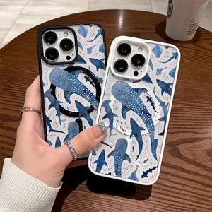 Premium Magnetic Phone Cases for iPhone 11-17 Pro Max Cute Blue Whale Shark y2k Cased MagSafe Ready Anti-Fall Springtok Ultra-Thin TPU Protection Casing Aesthetic Screen Protector Shockproof Cellphone Cover