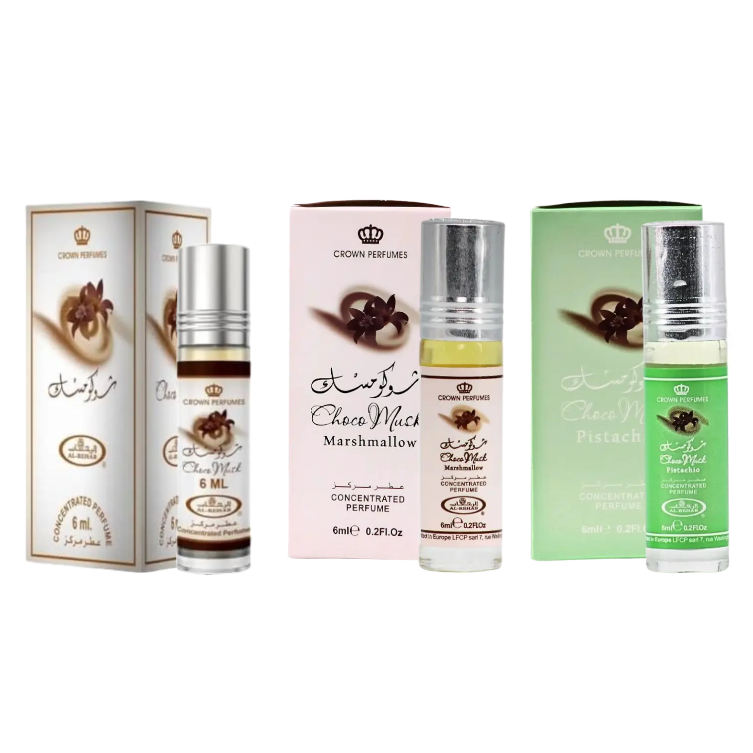 (3pc Bundle Pack) Choco Musk, Marshmallow + Pistachio - 6ml Perfume Oil Roll-on by Al-Rehab