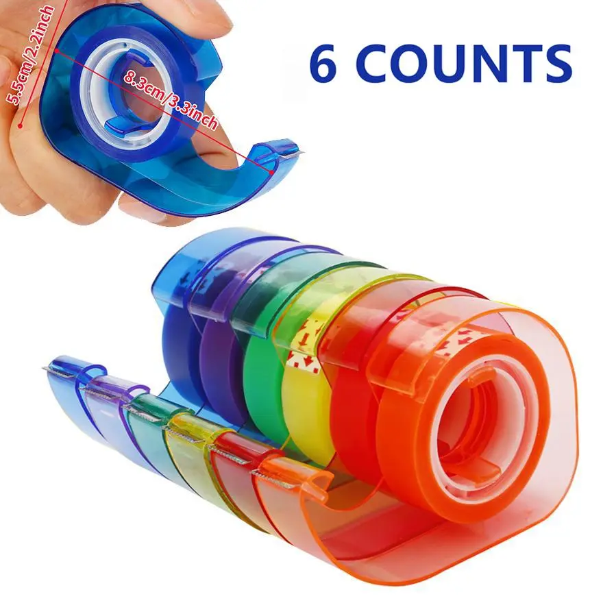 Tape Dispenser with Tape, 6 Counts/60pcs Mini Tape Cutter, Portable Hand-tear Tape Dispenser, Craft Supplies for Teaching, Office and Gift Packaging