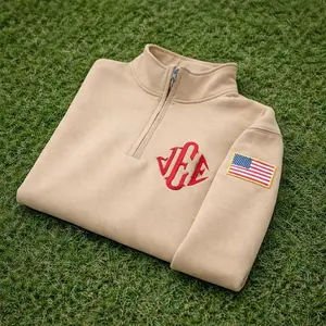 Embroidered Monogram Quarter Zip Sweatshirt, Meme Shirt, Embroidery Pullover, Unisex Custom Monogram Gift. Embroidered Quarter Zip Unisex Sweatshirt