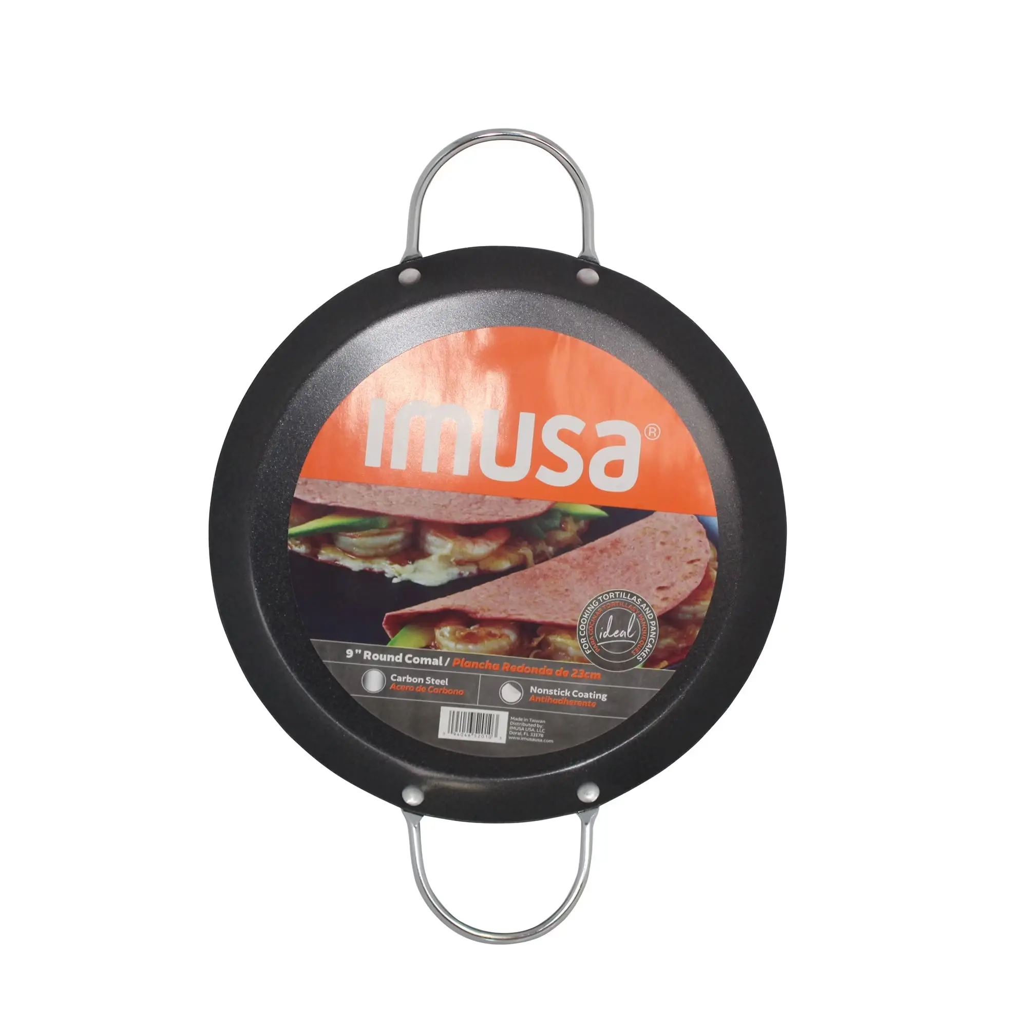 IMUSA 13.5in Carbon Steel Nonstick Round Comal, Black, with Durable Metal Handles