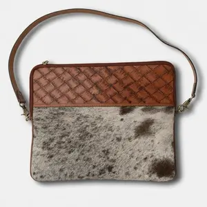 MENS BROWN COWHIDE HAND TOOLED LEATHE LAPTOP CASE BAG