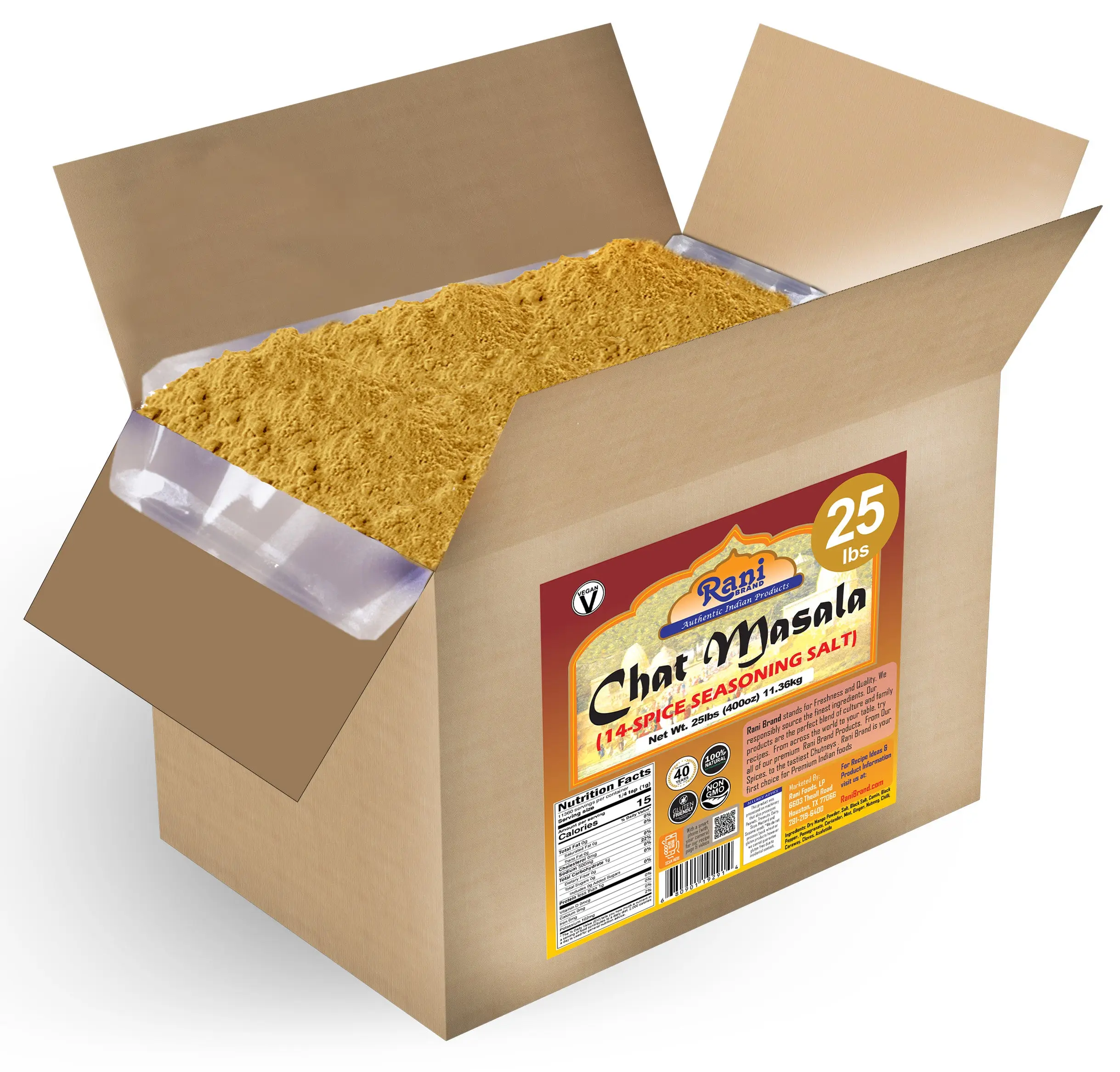 Rani Chat Masala (14 Spice Seasoning Salt) Tangy Indian Seasoning 400oz (25lbs) 11.36kg Bulk Box ~ All Natural | No MSG | Vegan | Gluten Friendly
