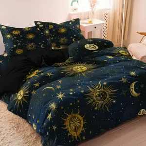 Sun & Moon  Pattern Duvet Cover Set, 3 Counts/set Including 1 Duvet Cover & 2 Pillowcases without Filler, Soft Comfortable Bedding Set for Home Bedroom, Decorative Duvet Cover