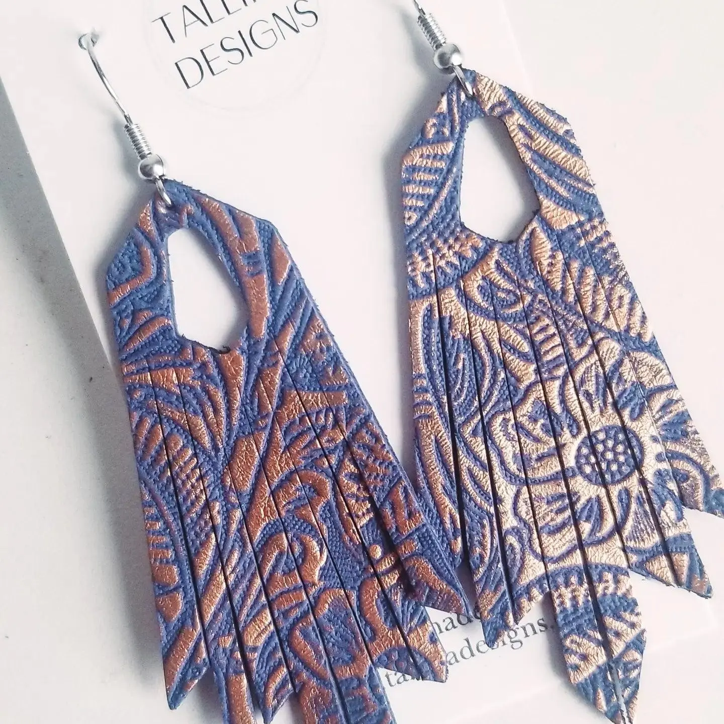 Purple & Rose Gold Genuine Leather Boho Western Earrings