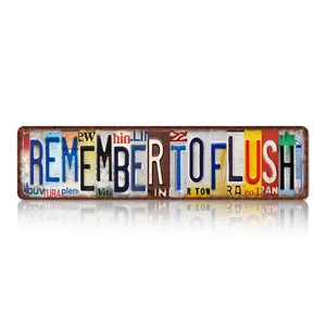 Aluminium 2D Flat 4x16In Retro "Remember To Flush" License Plate Metal Sign, Funny Bathroom Wall Decor