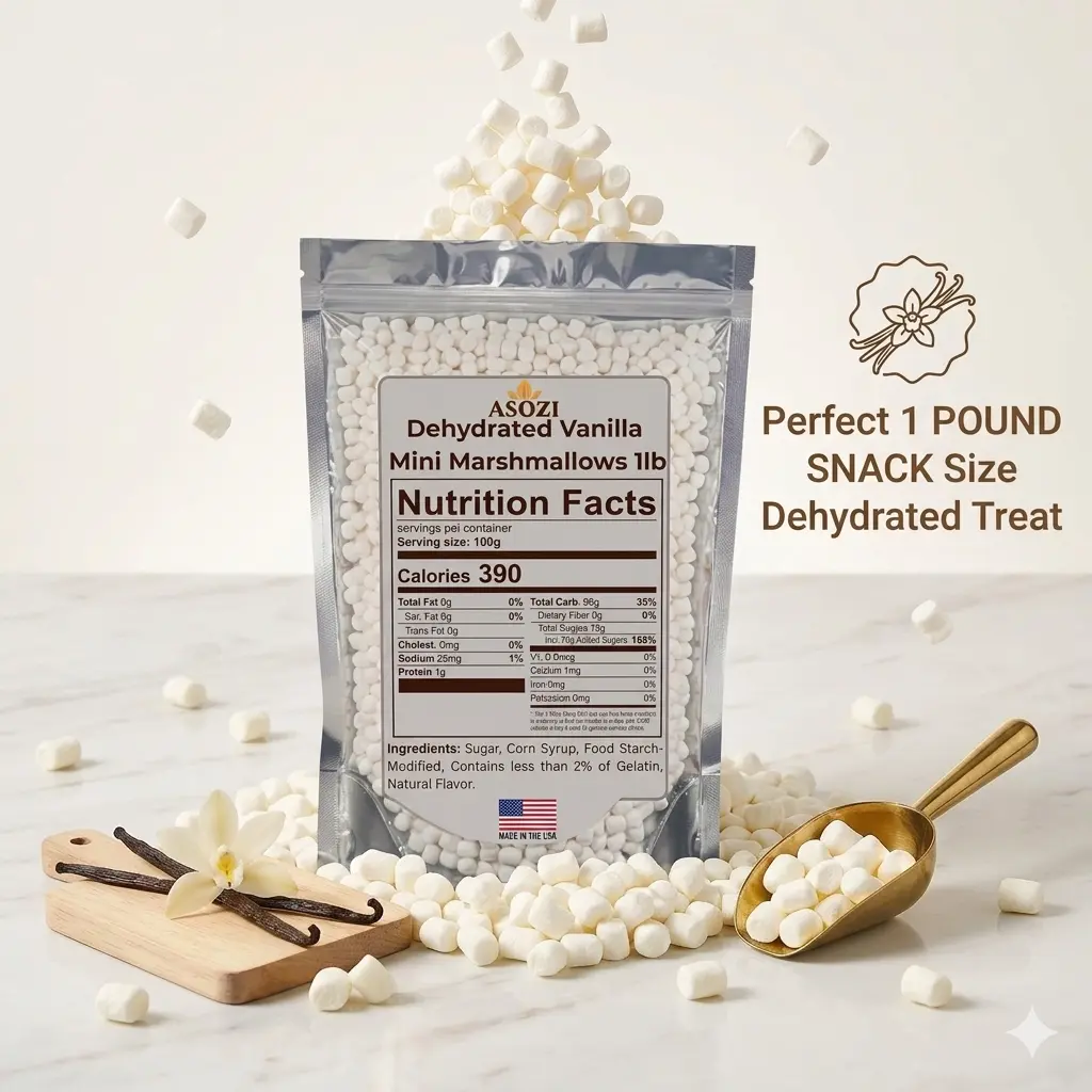 ASOZI Dehydrated Vanilla Mini Marshmallows 1LB Freeze-Dried Malvaviscos de Vainilla Bulk Candy Topping for Baking Hot Chocolate DIY Desserts Cookies Cupcakes Dessert Bars - Biscuit, Snack