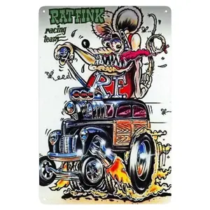 Rat Fink Hot Rods Tin Sign, Wall Plate Poster, Wall Plaque, Ideal for Man Cave Shed Bar Decor, As An Artistic Accent