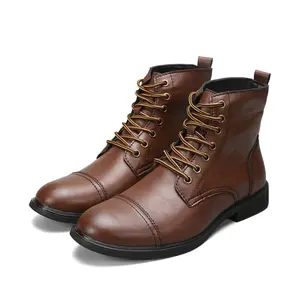 Men's Combat Boots Flat Lace-up Leather Ankle Booties Casual Comfortable Classic Leather Dress Shoes Women Footwear