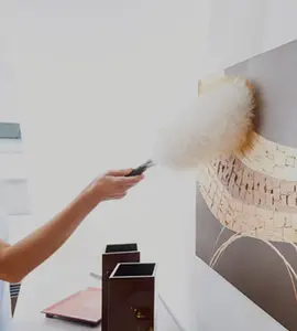 24" Natural Wool Duster with Handle for Blinds, Shelves and Furniture