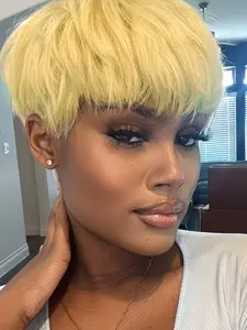 613 Human Hair Pixie Cut Wigs for  Women Human Hair Bob Wigs Layered Wigs